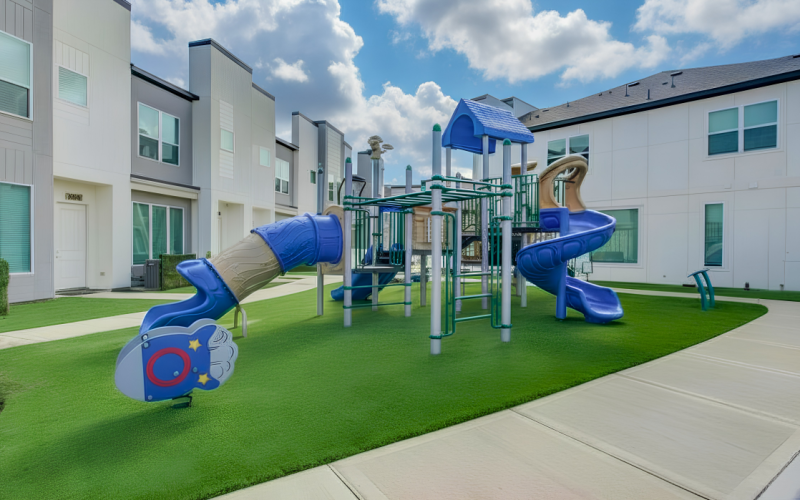 a playground in a courtyard